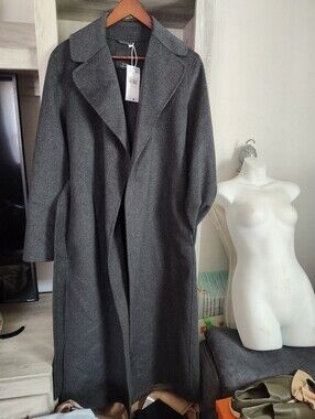 Mango Dark Gray Long Wool-Blend Trench Coat SZ S New With Tags